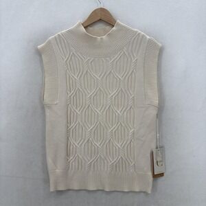 Cyrus Sweater Vest Womens Small Beige Mock Neck Cable Knit Sleeveless Cozy NWT